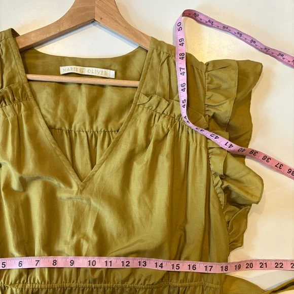 Marie Oliver || Juliet Silk-Blend Belted Ruffle Midi Dress in Green Large - Picture 8 of 10